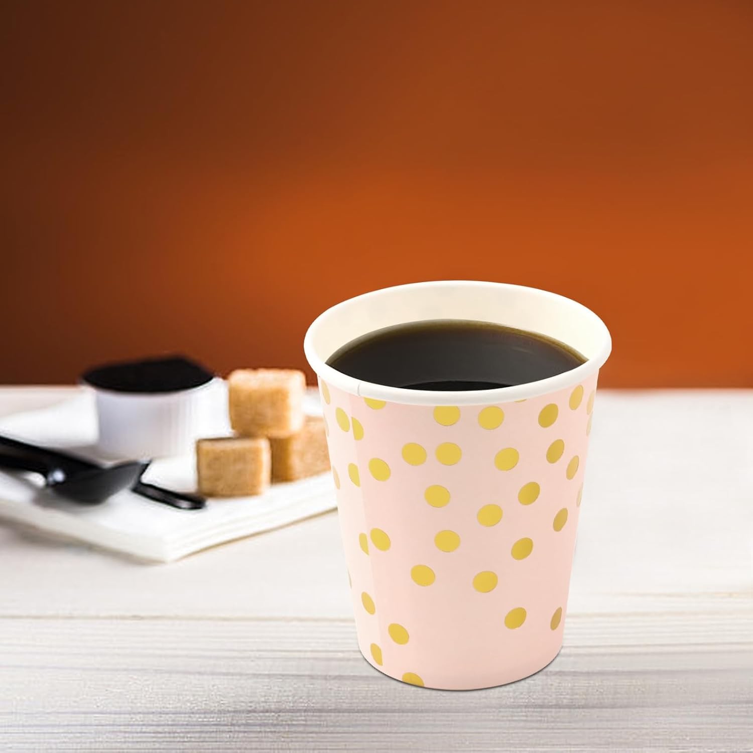 Set 10 Pahare, , Imprimeu cu Buline, din Carton, 250 ml, 7.5 x 8.5 x 5.2 cm, Roz/Auriu [2]