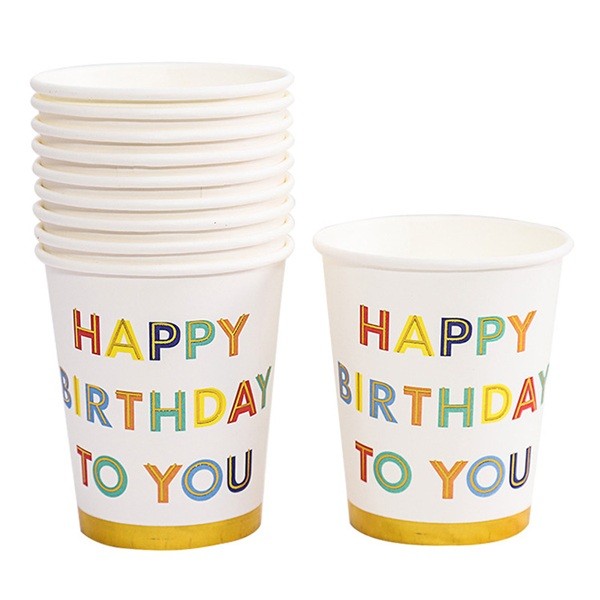 ✨TOATE PRODUSELE✨ - Set 10 Pahare, , Imprimeu Happy Birthday to You, din Carton, 250 ml, 7.5 x 8.5 x 5.2 cm, Multicolor