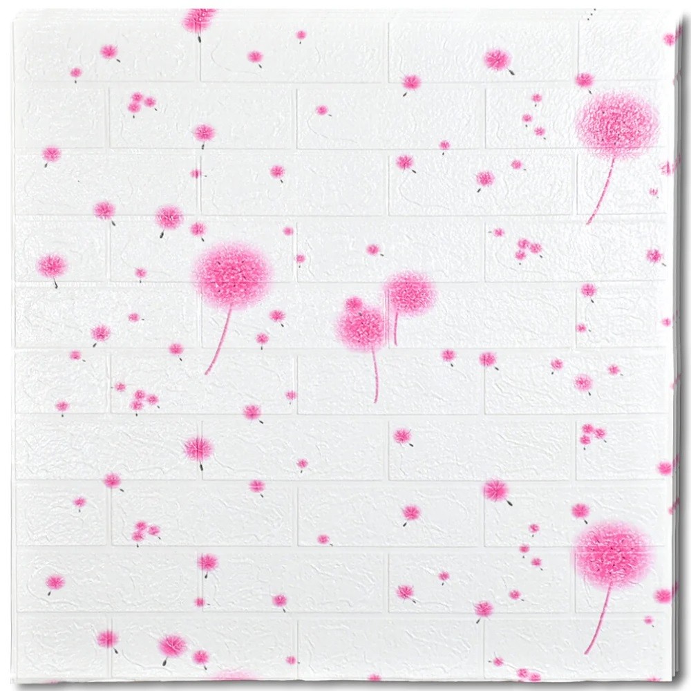 Set 10 Placi Tapet 3D, , 70 x 77 cm, Grosime 3 mm, din Polietilena, Tip Caramida, Model Papadie Roz, Suprafata acoperita 5.3 mp, Alb [3]