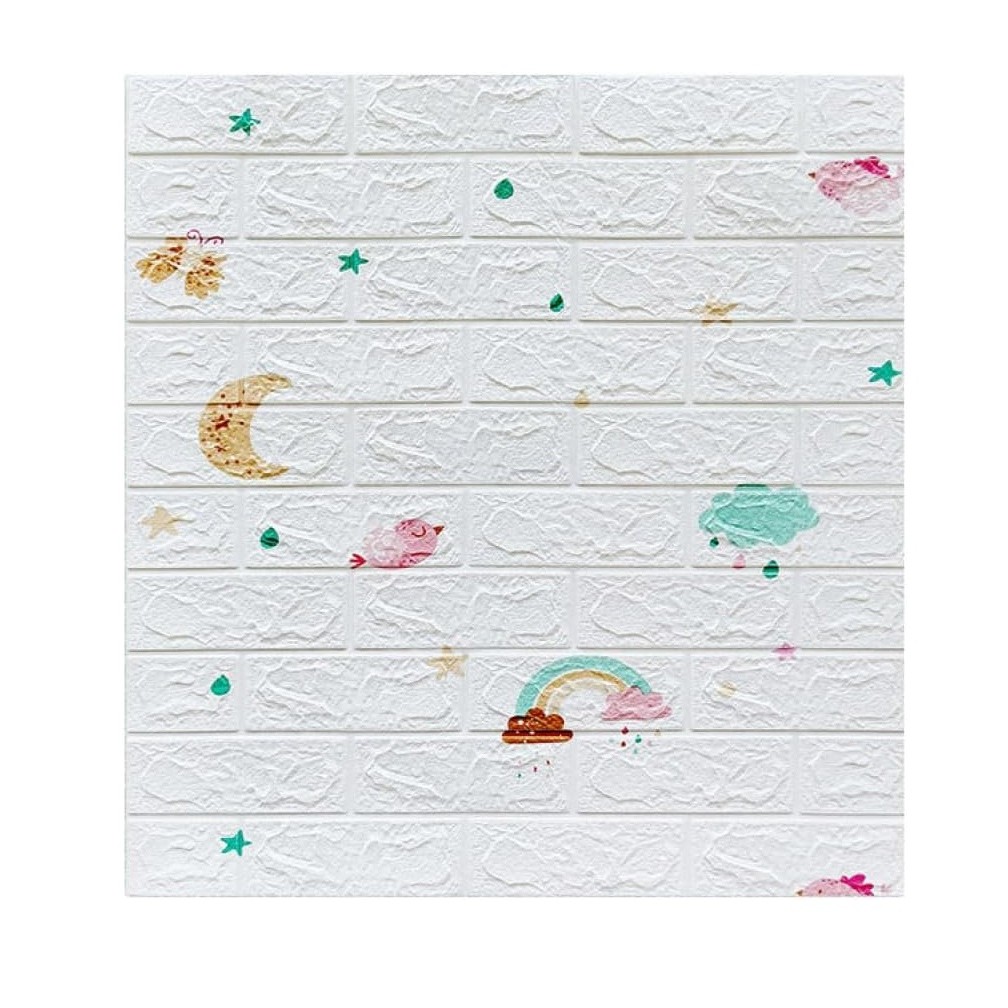 ✨TOATE PRODUSELE✨ - Set 10 Placi Tapet 3D, , 70 x 77 cm, Grosime 3 mm, din Polietilena, Tip Caramida, Model Curcubeu, Suprafata acoperita 5.3 mp, Alb