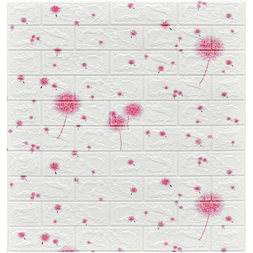 Set 10 Placi Tapet 3D, , 70 x 77 cm, Grosime 3 mm, din Polietilena, Tip Caramida, Model Papadie Roz, Suprafata acoperita 5.3 mp, Alb [4]