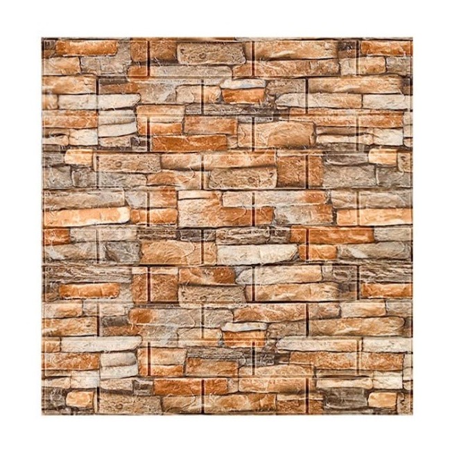 Tapet 3D Autoadeziv - Set 10 Placi Tapet 3D, , 70 x 77 cm, Grosime 3 mm, din Polietilena, Model Caramida, Suprafata acoperita 5.3 mp, Piatra Galbena