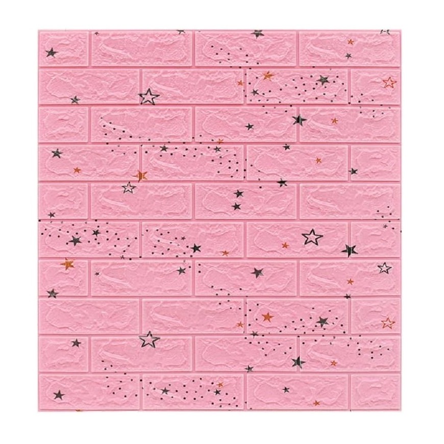 ✨TOATE PRODUSELE✨ - Set 10 Placi Tapet 3D, , 70 x 77 cm, Grosime 3 mm, din Polietilena, Tip Caramida, Model Stele, Suprafata acoperita 5.3 mp, Roz