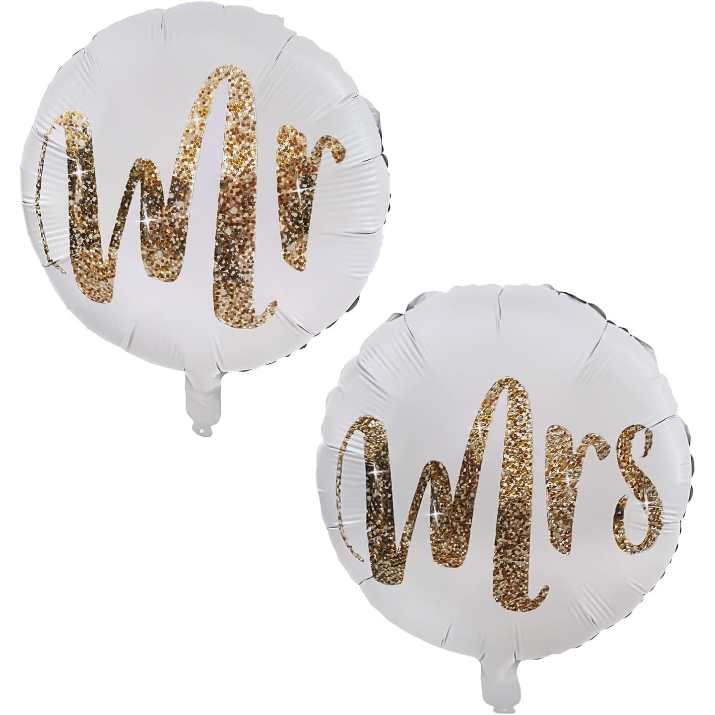 ✨TOATE PRODUSELE✨ - Set 12 Baloane din Folie Metalizata si din Latex, , Model Mr Mrs, Tema Nunta, Baloane Party cu Confetti, 45 cm, 30 cm, Pai inclus, Umflare cu Aer sau Heliu, Alb/Auriu