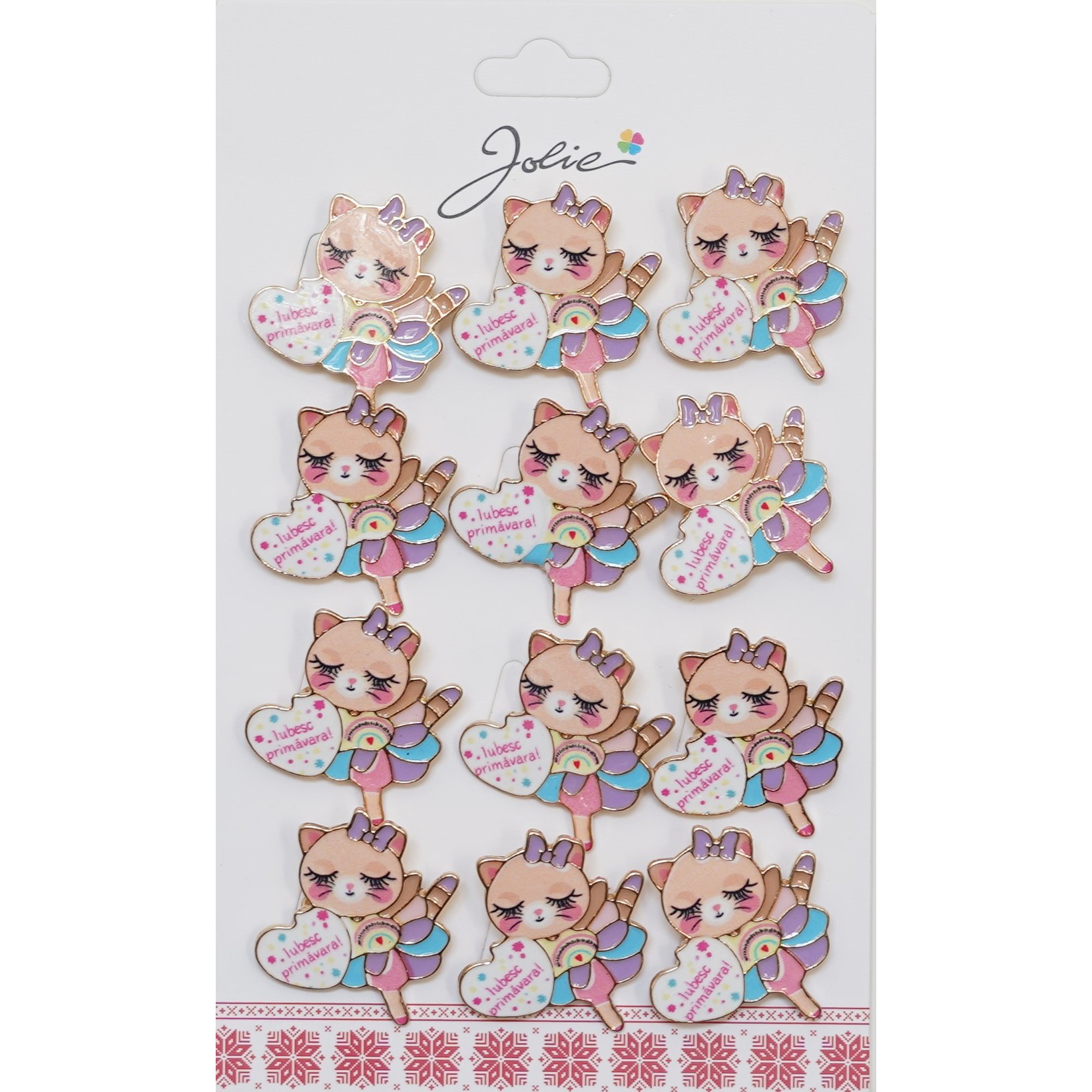 Seturi Brose - Set 12 Brose Martisor pentru Copii Pisica cu Mesaj Iubesc Primavara