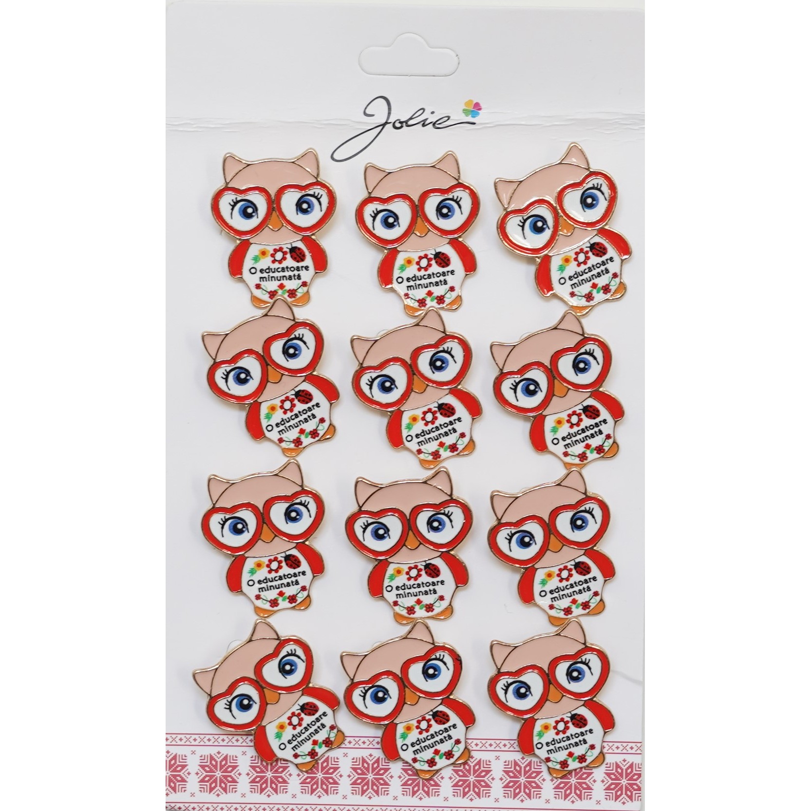 ✨TOATE PRODUSELE✨ - Set 12 Brose Martisor Primavara Bufnita cu Mesaj O Educatoare Minunata