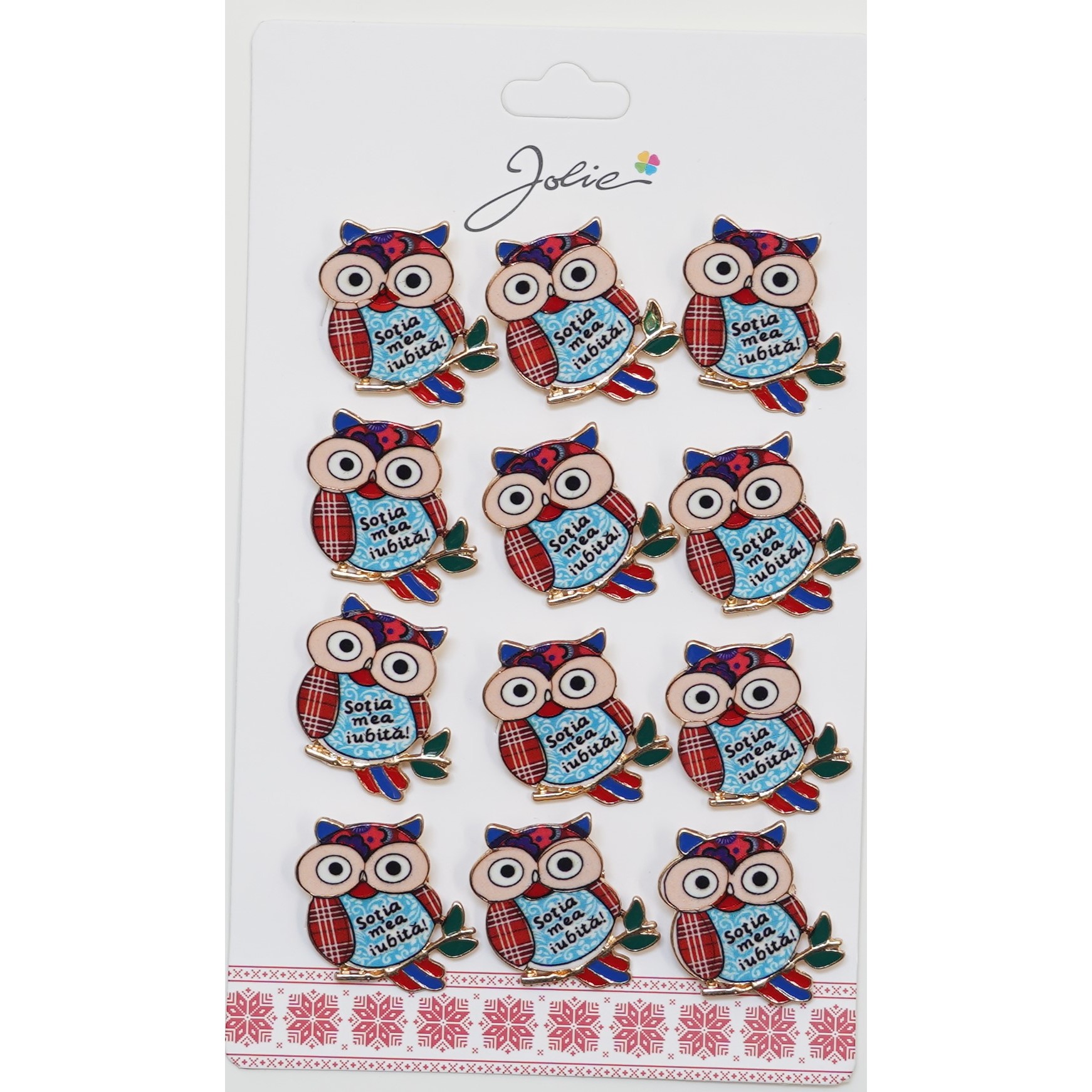 Set 12 Brose Martisor Primavara Bufnita cu Mesaj Sotia Mea Iubita [1]