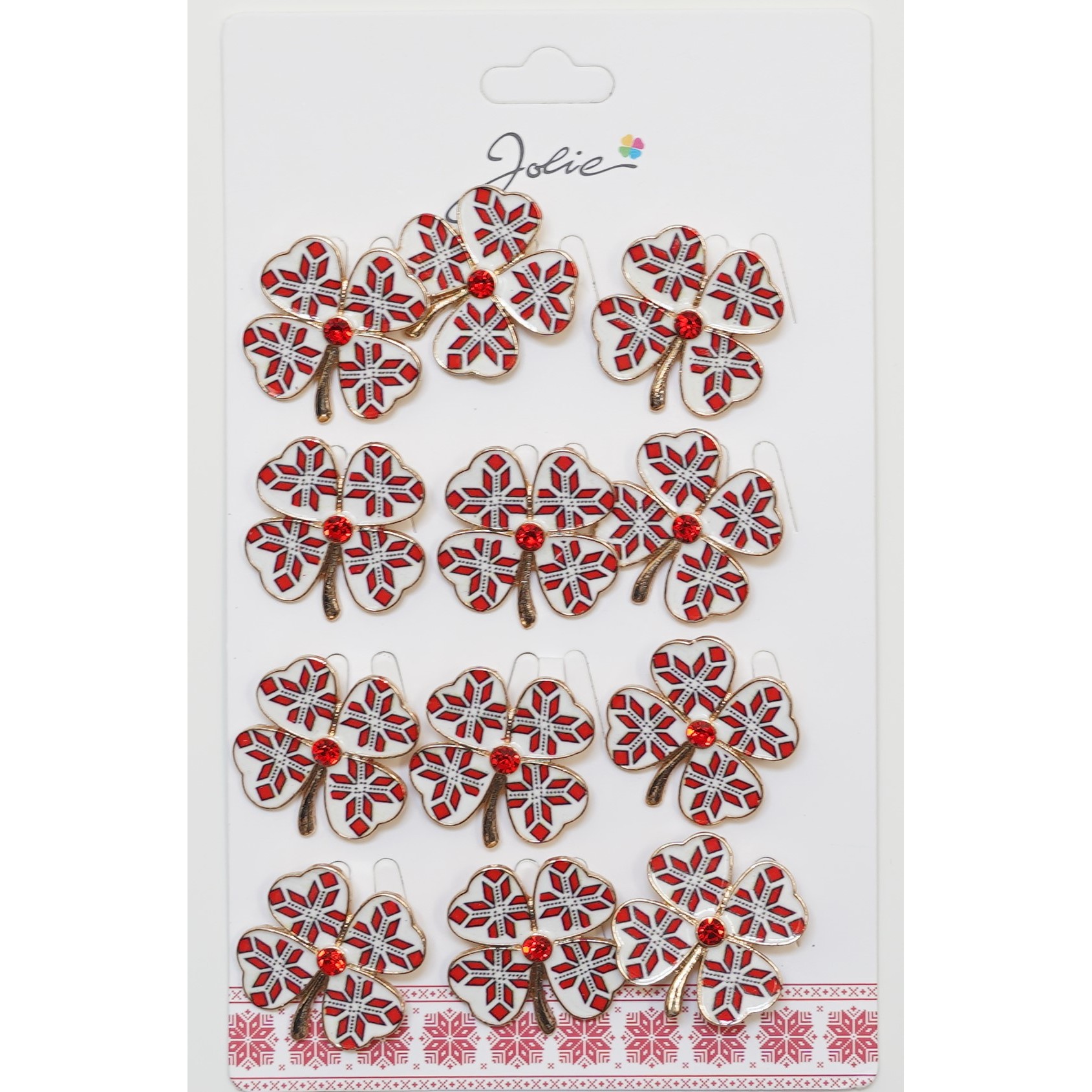 Set 12 Brose Martisor Primavara Trifoi Traditional cu Piatra Rosie [1]