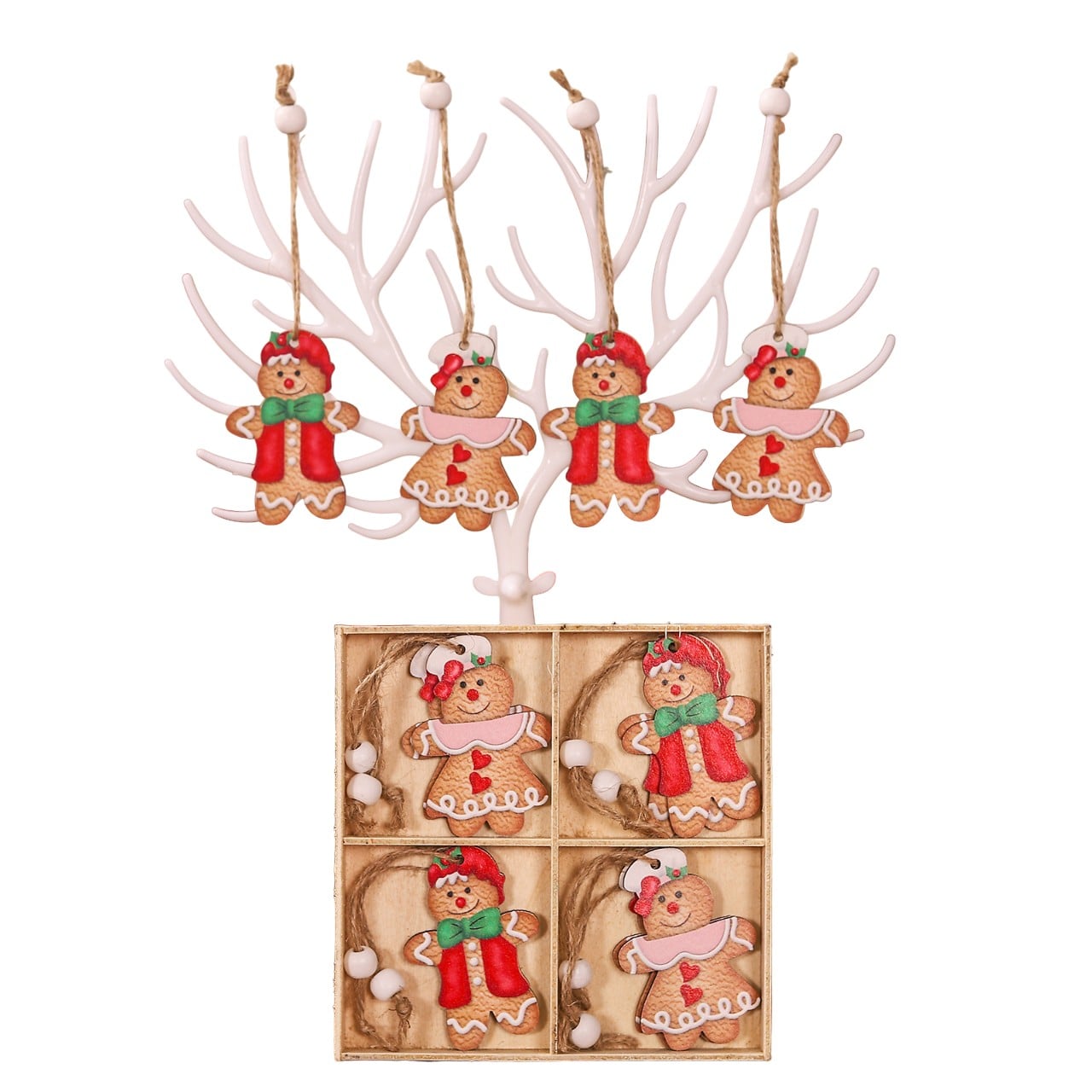 ✨TOATE PRODUSELE✨ - Set 12 Decoratiuni de Craciun din Lemn, , cu Snur pentru Agatare in Brad, Model Prajituri, Dimensiuni Diferite, 2 Modele, Multicolor