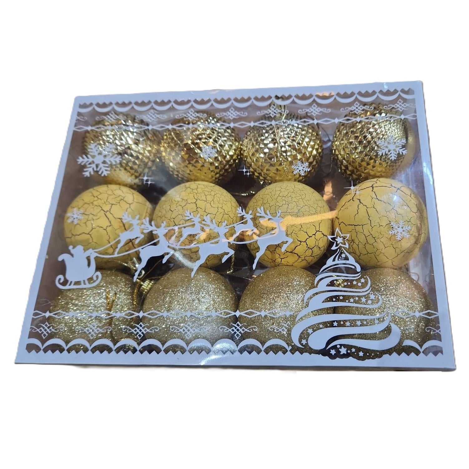 ✨TOATE PRODUSELE✨ - Set 12 Globuri de Craciun, , pentru Brad, Model cu Glitter, Lucioase si Mate, Auriu