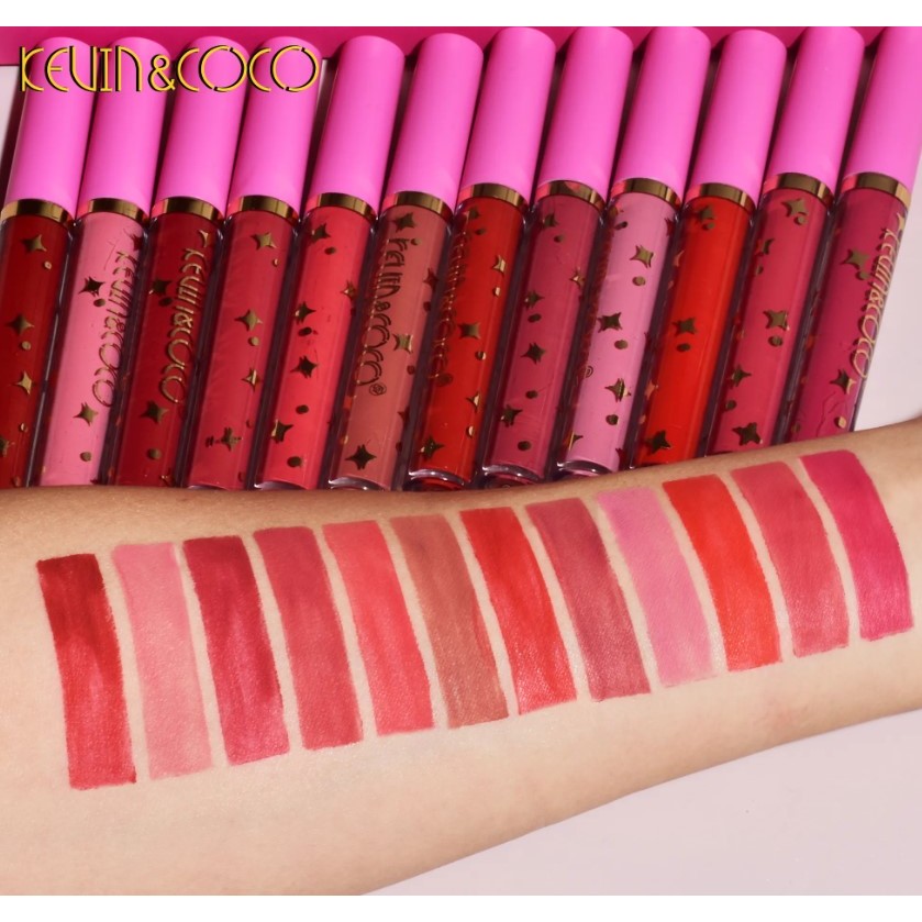 Set 12 Lip Gloss Kevin&Coco, nuante de rosu, rose, nude, cutie dreptunghiulara, 26.5x16.5x2.2 cm, 200 g, multicolor [3]