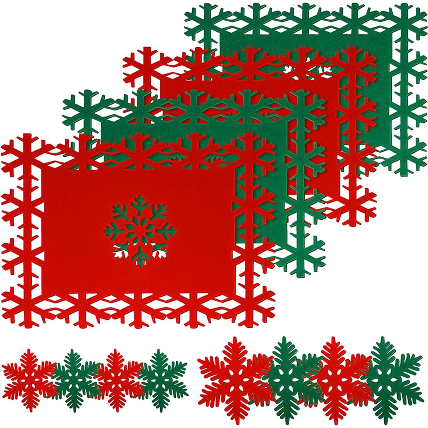 ✨TOATE PRODUSELE✨ - Set 12 Servete pentru Masa si Suporturi de Pahare/Tacamuri, , 4 Servete 25x35 cm, 4 Suporturi de 13x15 cm, 4 Suporturi de 9.3x10.5 cm, Verde-Rosu