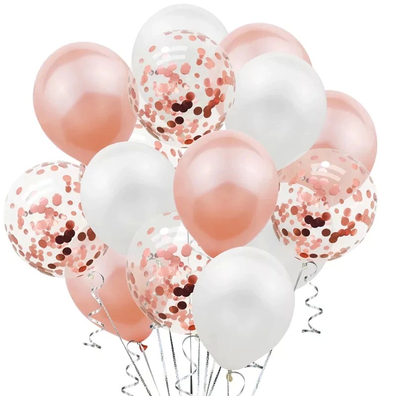 Baloane Latex - Set 15 baloane pentru petrecere, , rose gold/ alb, 30 cm