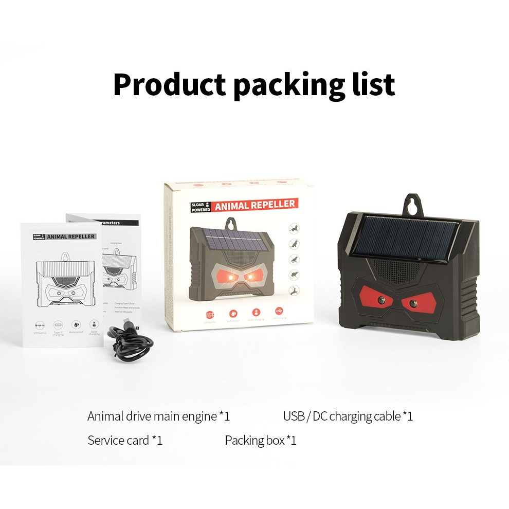 ✨TOATE PRODUSELE✨ - Set 2 Aparate Solare LED cu Ultrasunete, , Repelent pentru Animale Mari si Mici, Lumina Rosie si Alba, Anti Rozatoare, Anti Insecte, Frecventa 9-36KHZ, 10.2 x 10.6 x 2.8 cm, Negru