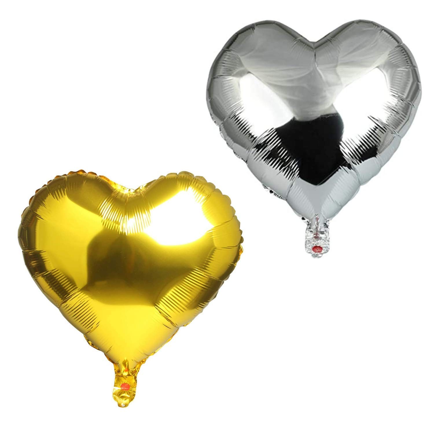 ✨TOATE PRODUSELE✨ - Set 2 Baloane din Folie Metalizata, , Model Inimi, Tema Ziua Indragostitilor, 45 cm, Ambalaj Individual, Pai Inclus, Umflare cu Aer sau Heliu, Argintiu/Auriu