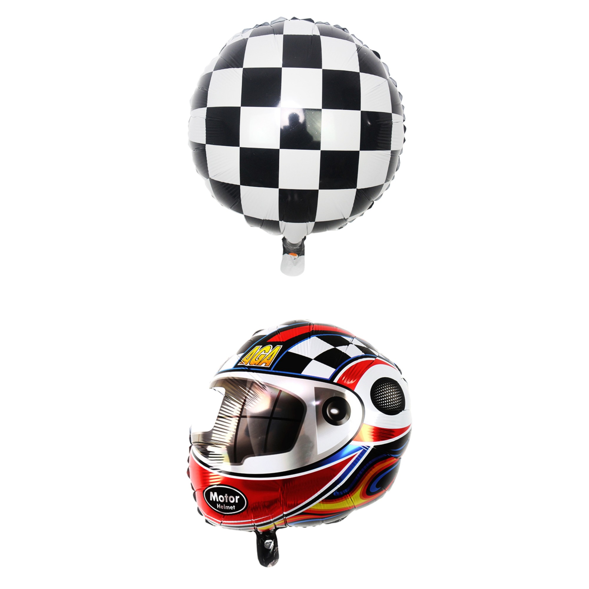 ✨TOATE PRODUSELE✨ - Set 2 Baloane din Folie Metalizata, , Figurine Cerc si Casca, Model Curse, 75-80 cm cm, Ambalaj Individual, Pai Inclus, Umflare cu Aer sau Heliu, Multicolor