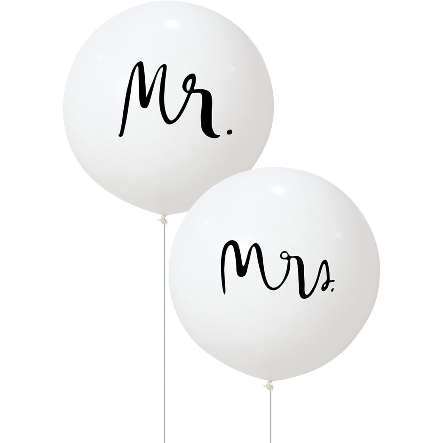 Set 2 Baloane din Latex, , Tip Jumbo, Model Mr si Mrs, Tema Nunta, 45 cm, Alb [1]