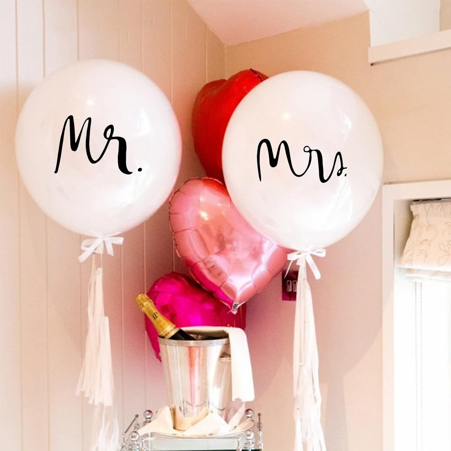 Set 2 Baloane din Latex, , Tip Jumbo, Model Mr si Mrs, Tema Nunta, 45 cm, Alb [6]