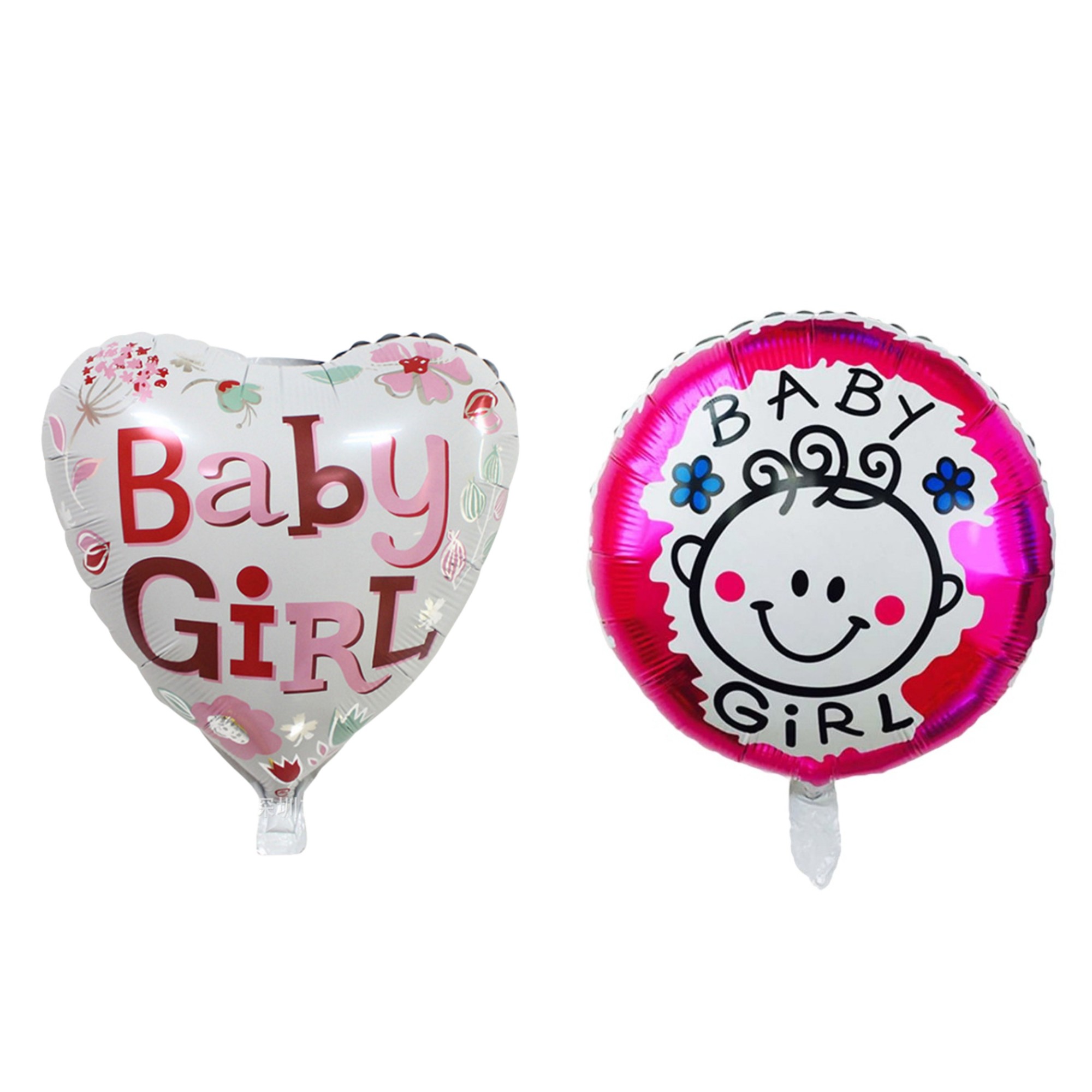 ✨TOATE PRODUSELE✨ - Set 2 Baloane din Folie Metalizata, , Figurine Inima si Cerc, Tema Botez Fetita, 45 cm, Ambalaj Individual, Pai Inclus, Umflare cu Aer sau Heliu, Roz