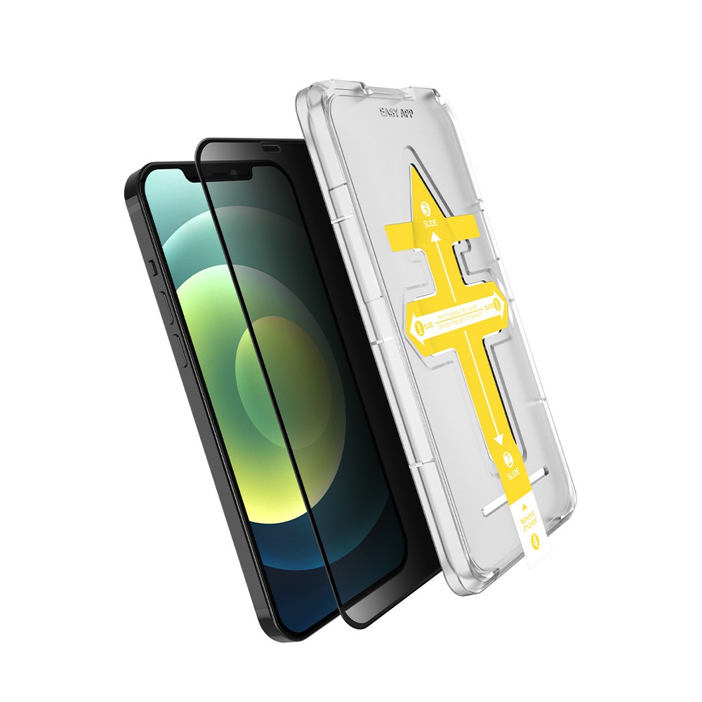 Folie Sticla Securizata Easy Tool - instalare rapida - Set 2 folii sticla securizata cu sistem de montare usor si rapid Full Cover 3D Privacy compatibila cu Apple iPhone 12 / 12 Pro