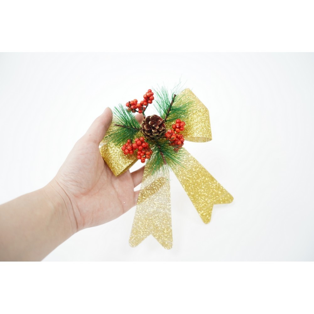 Set 2 fundite pentru brad, Aurii, decorate, cu sclipici, 14 x 19 cm, din poliester,  [5]