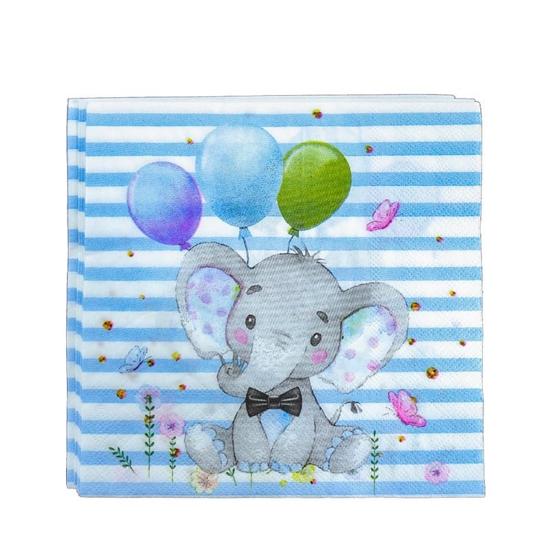 ✨TOATE PRODUSELE✨ - Set 20 de Servetele de Masa, , Imprimeu Elefant, din Hartie, 16.5 x 16.5 cm, Albastru