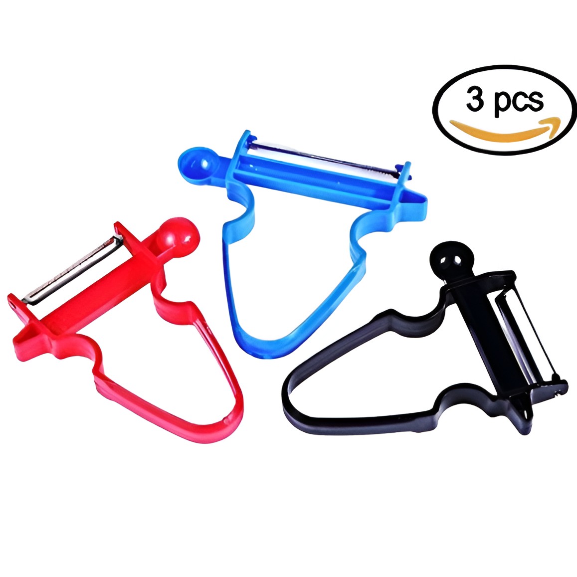 Set 3 Accesorii de Decojire, Razuire si Feliere, , pentru Legume si Fructe, Negru-Rosu-Albastru [1]