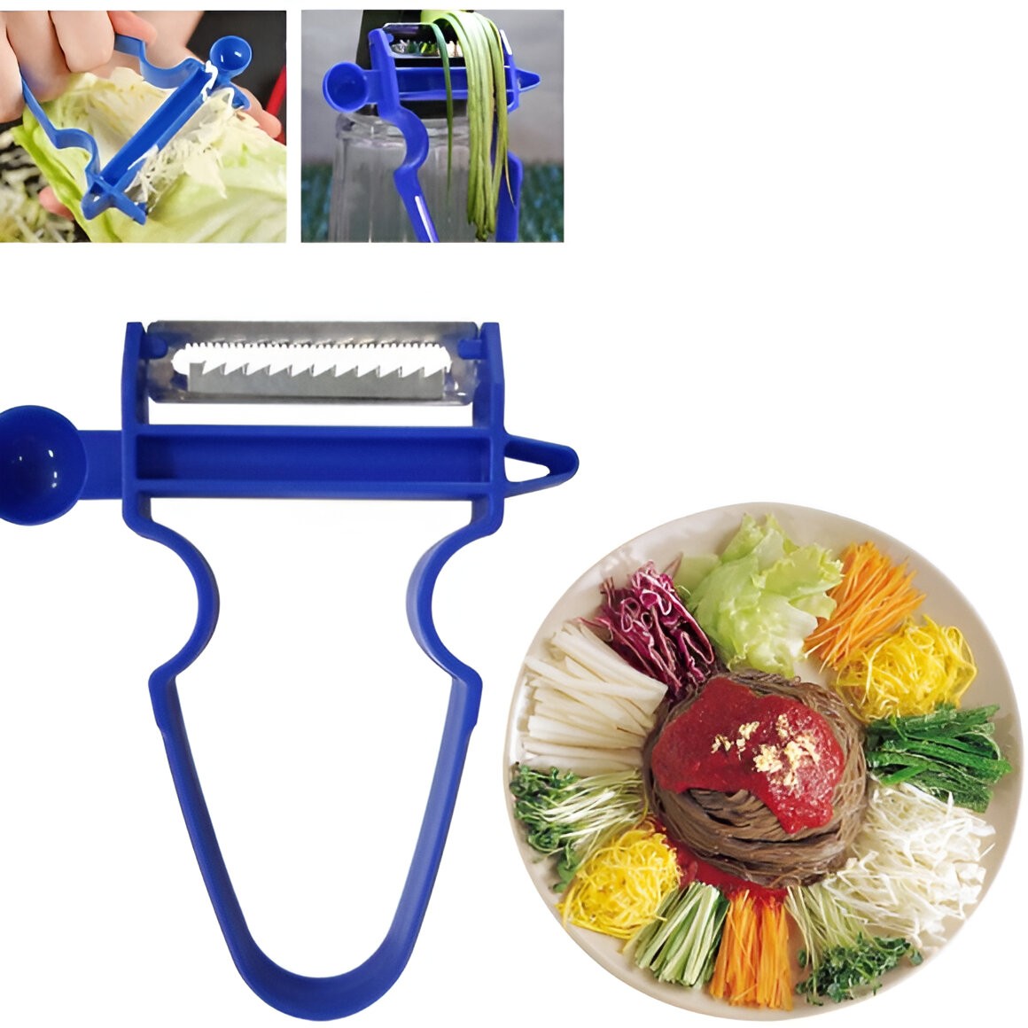 Set 3 Accesorii de Decojire, Razuire si Feliere, , pentru Legume si Fructe, Negru-Rosu-Albastru [7]