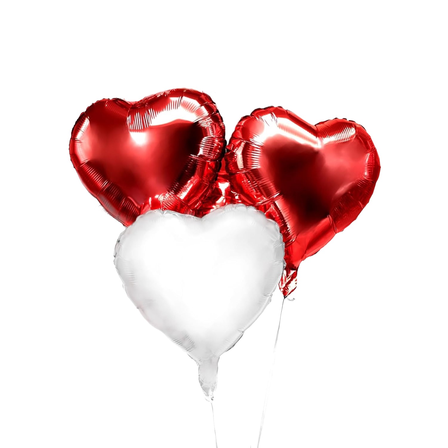 ✨TOATE PRODUSELE✨ - Set 3 Baloane din Folie Metalizata, , Model Inimi, Tema Ziua Indragostitilor, 45 cm, 2 Rosii, 1 Alb, Ambalaj Individual, Pai Inclus, Umflare cu Aer sau Heliu, Alb/Rosu