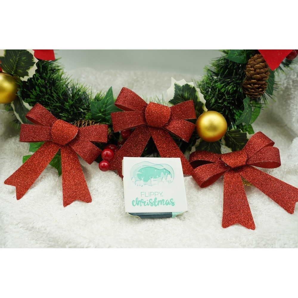 Set 3 fundite pentru brad, Rosii, cu sclipici, 10 x 11 cm, din poliester,  [4]