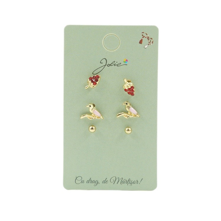 Cercei - Set 3 Perechi Cercei Capsuna, Pasare, Bilute