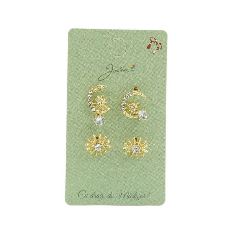 Cercei - Set 3 Perechi Cercei Semiluna, Soare, Piatra