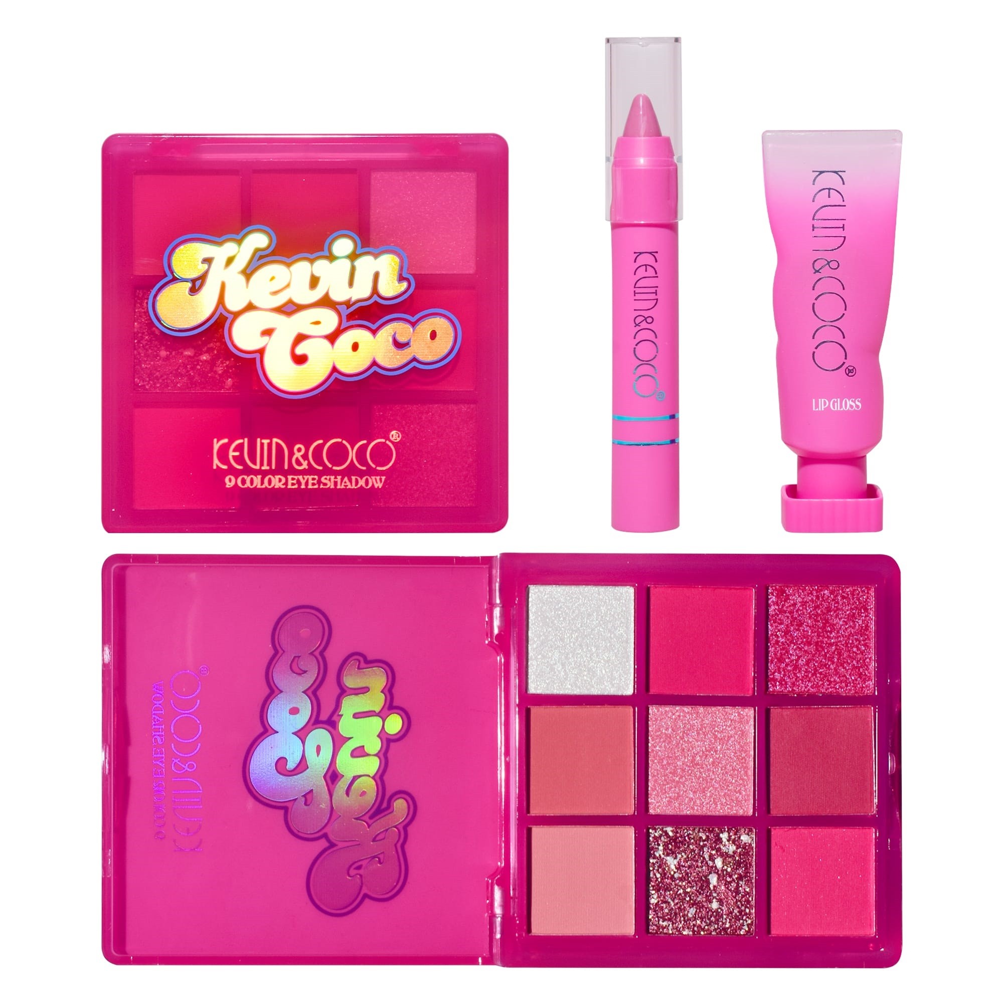 Set 3 Produse de Machiaj, KEVIN &amp; COCO, Pink Hearted, 9 culori, 15.5 x 13 x 3.4 cm [8]
