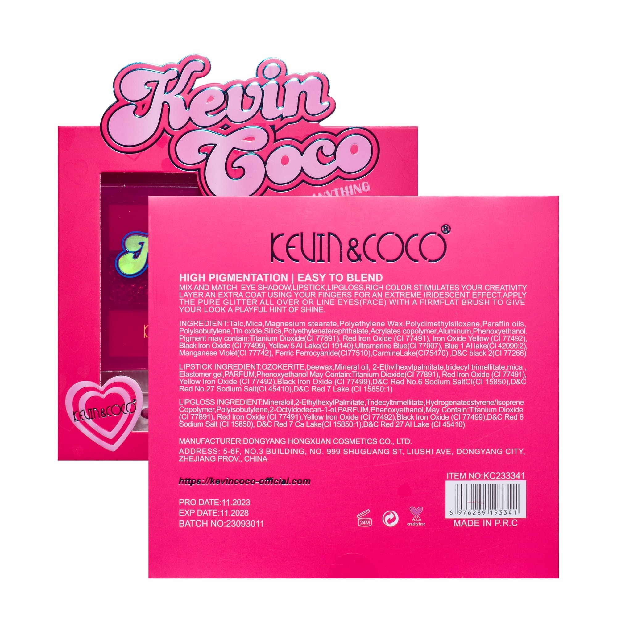 Set 3 Produse de Machiaj, KEVIN &amp; COCO, Pink Hearted, 9 culori, 15.5 x 13 x 3.4 cm [9]