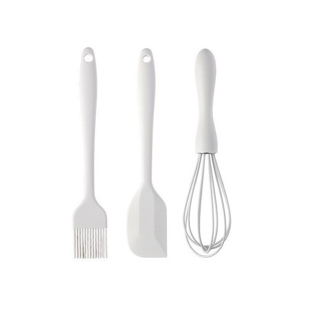 ✨TOATE PRODUSELE✨ - Set 3 Ustensile de Bucatarie, , din Silicon+Inox, Termorezistente, Antiaderente, 20 x 13 x 3 cm, Alb Ivory