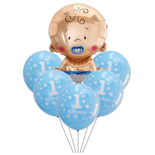 ✨TOATE PRODUSELE✨ - Set baloane pentru fetite, , FIRST ANIVERSARY, 5 latex 1 Birthday, 1 balon folie din aluminu baby boy, 71 cm, Albastru