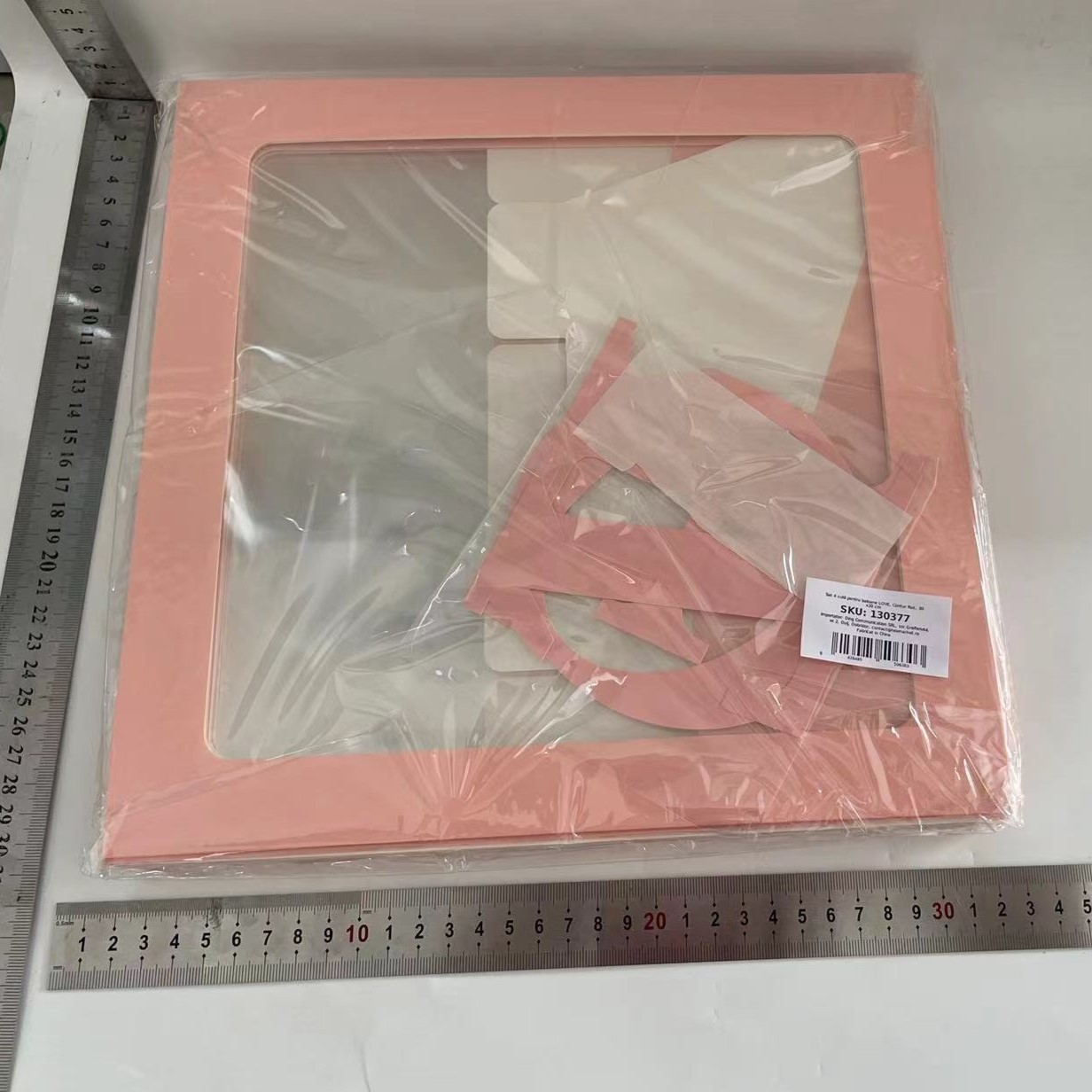 Set 4 Cutii pentru Baloane, , Model Scris Love, Tematica Iubire, Cuburi Decorative din Plastic, Accesorii pentru Petrecere, 30 x30 cm, Transparente Contur Roz [7]