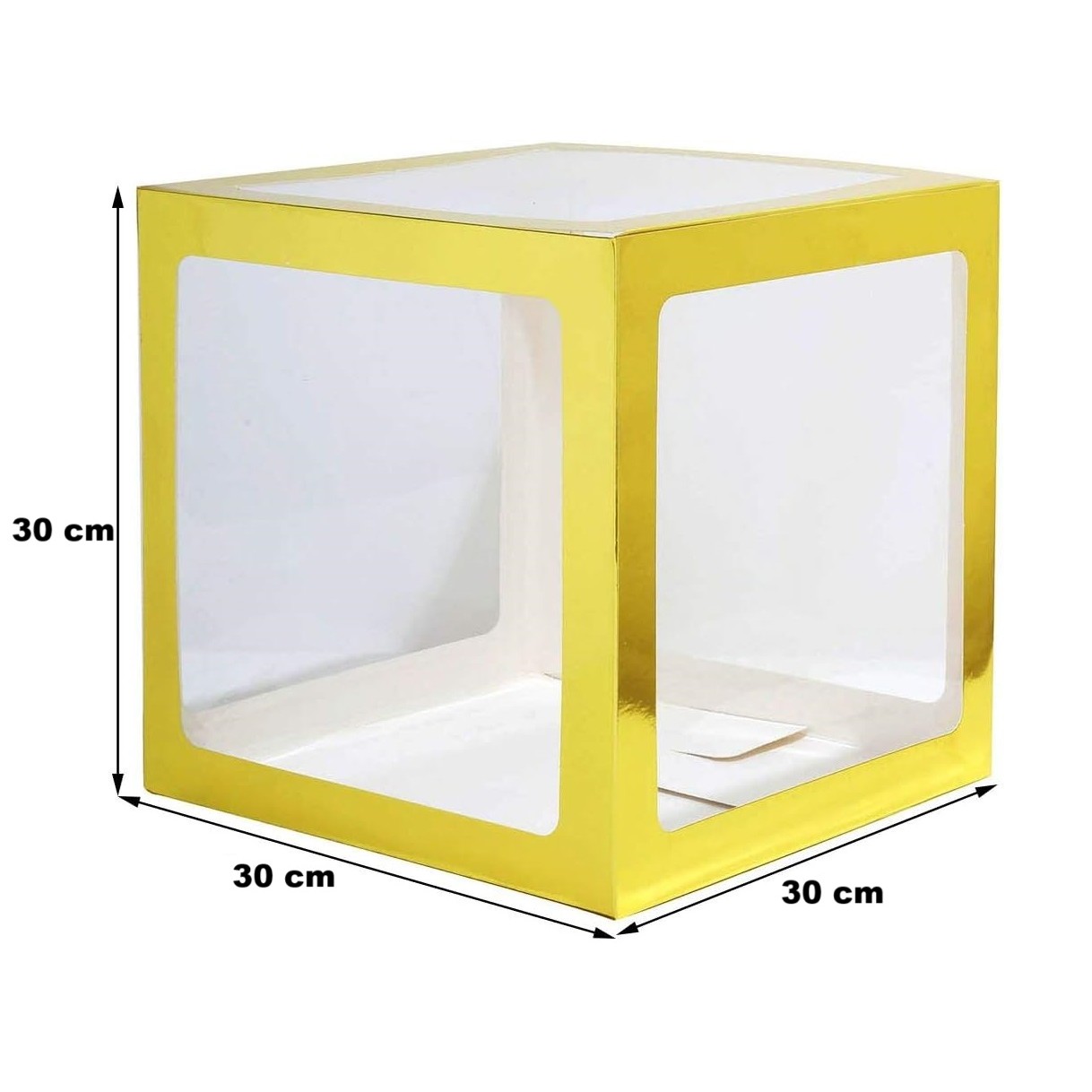Set 4 Cutii pentru Baloane, , Model Simplu, Tematica Aniversare, Cuburi Decorative din Plastic, Accesorii pentru Petrecere, 30 x30 cm, Transparente Contur Auriu [13]