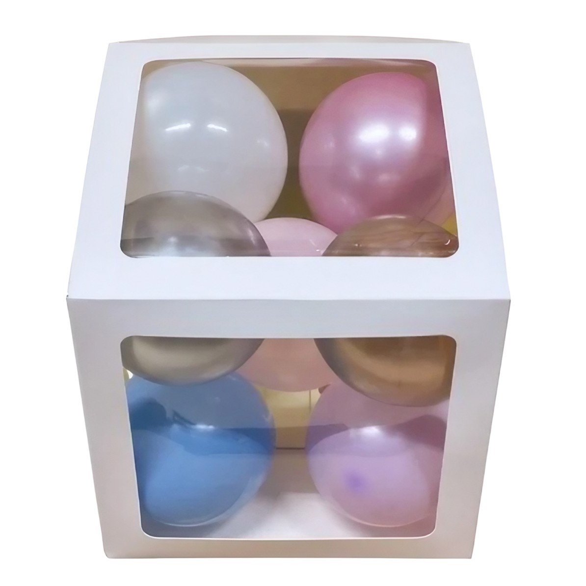 Set 4 Cutii pentru Baloane, , Model Simplu, Tematica Aniversare, Cuburi Decorative din Plastic, Accesorii pentru Petrecere, 30 x30 cm, Transparente Contur Alb [7]