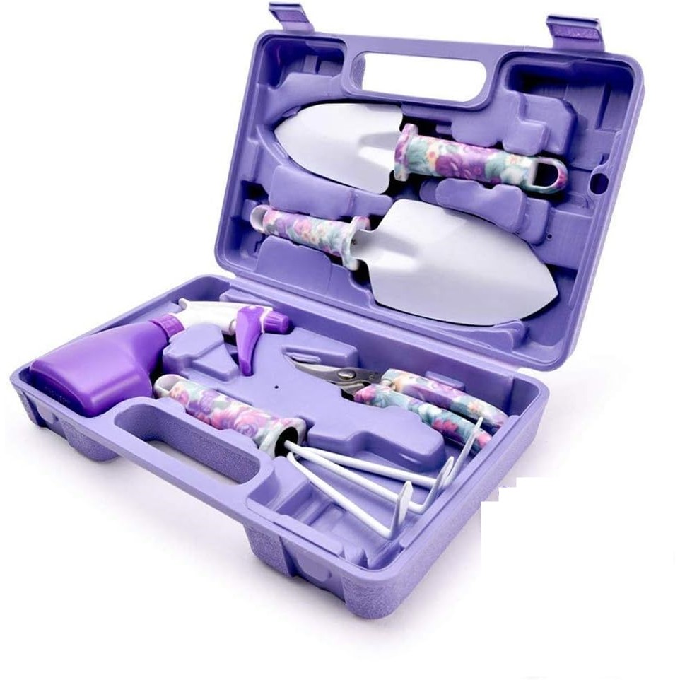 Articole pentru Gradina si Bricolaj - Set 5 accesorii pentru gradinarit , geanta depozitare inclusa, otel inoxidabil, 38 x 29 cm, mov
