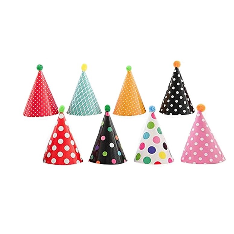 ✨TOATE PRODUSELE✨ - Set 6 Coifuri, , Petrecere Copii, din Carton, 24 x 13.5 cm, Model cu Buline si Dungi, Multicolor