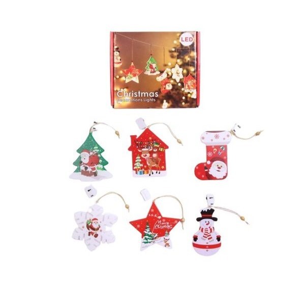 Decoratiuni Brad - Set 6 decoratiuni de Craciun luminoase, 