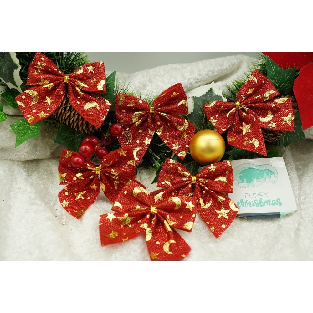 Set 6 fundite pentru brad, Rosii, cu stelute , 8 x 8 cm, din poliester,  [3]