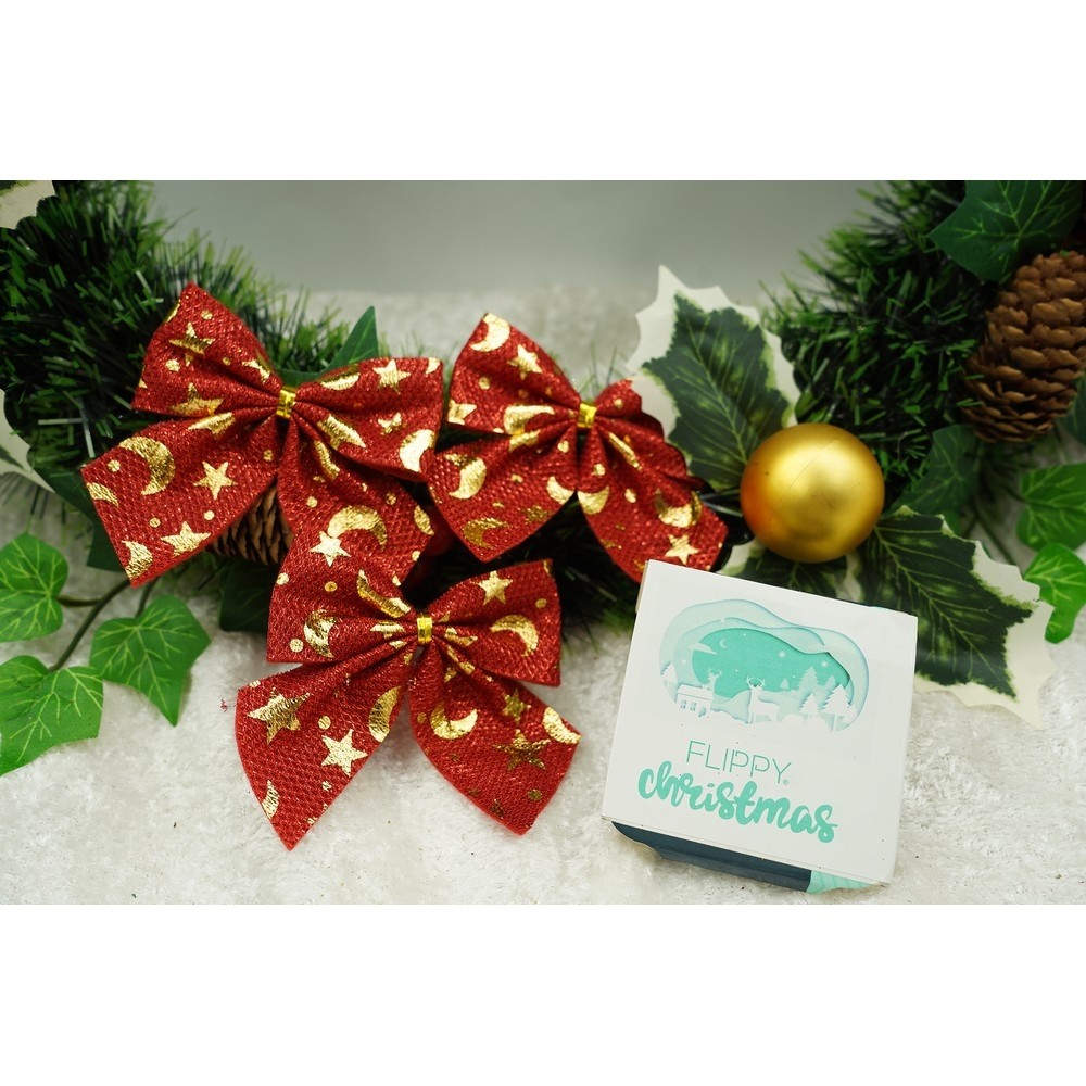 Set 6 fundite pentru brad, Rosii, cu stelute , 8 x 8 cm, din poliester,  [5]