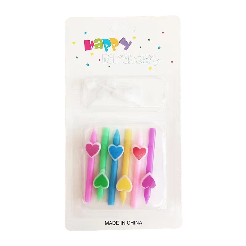 ✨TOATE PRODUSELE✨ - Set 6 Lumanari de Tort, , Model Creion cu Inimioare, 5.9 x 1.1 cm, din Ceara, Multicolor