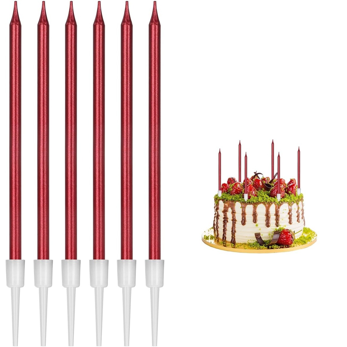 Set 6 Lumanari de Tort, , din Parafina, 11 x 0.4 cm, Lucioase, Rosu [3]