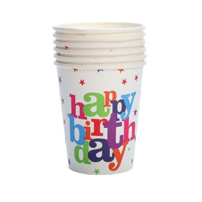 ✨TOATE PRODUSELE✨ - Set 6 Pahare, , Imprimeu Happy Birthday, din Carton, 7.5 x 7.8 cm, Multicolor