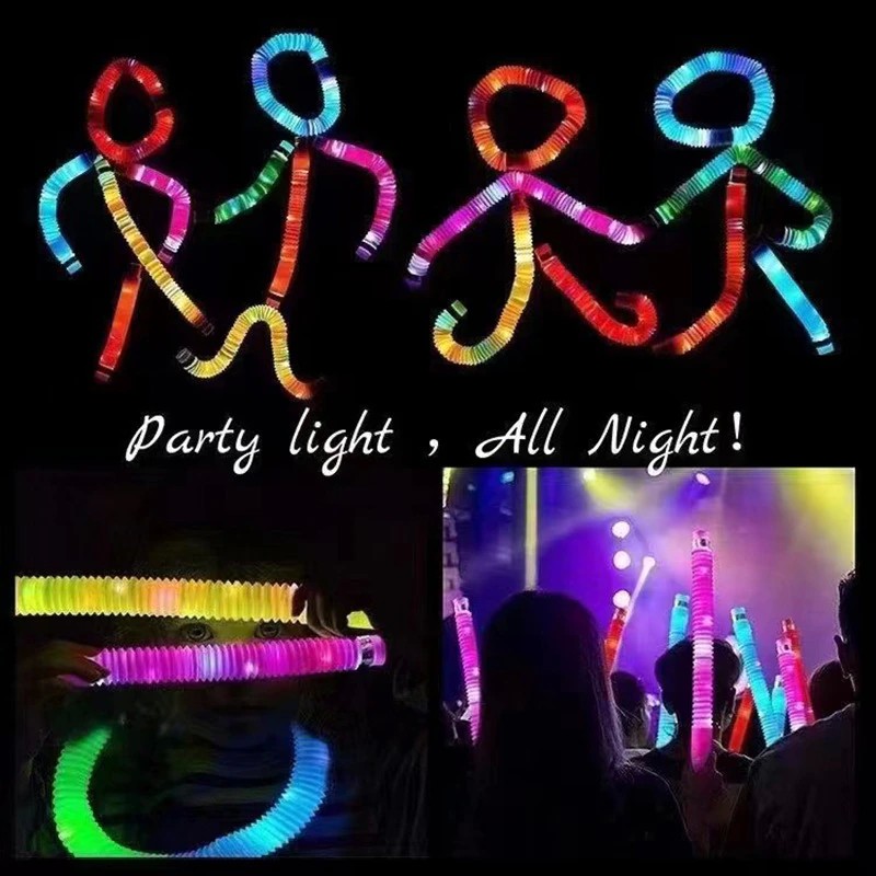 Set 6 Tuburi Antistres, , cu Lumina LED, Fidget Pop Tube, multicolor [2]