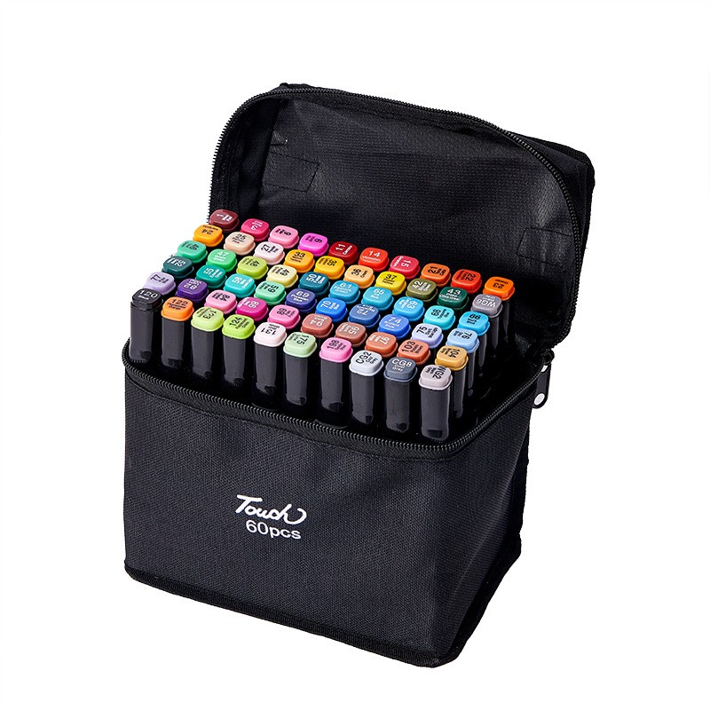 ✨TOATE PRODUSELE✨ - Set 60 Markere, , cu Alcool, Touch Room, Geanta Inclusa, 2 Varfuri, Multicolor