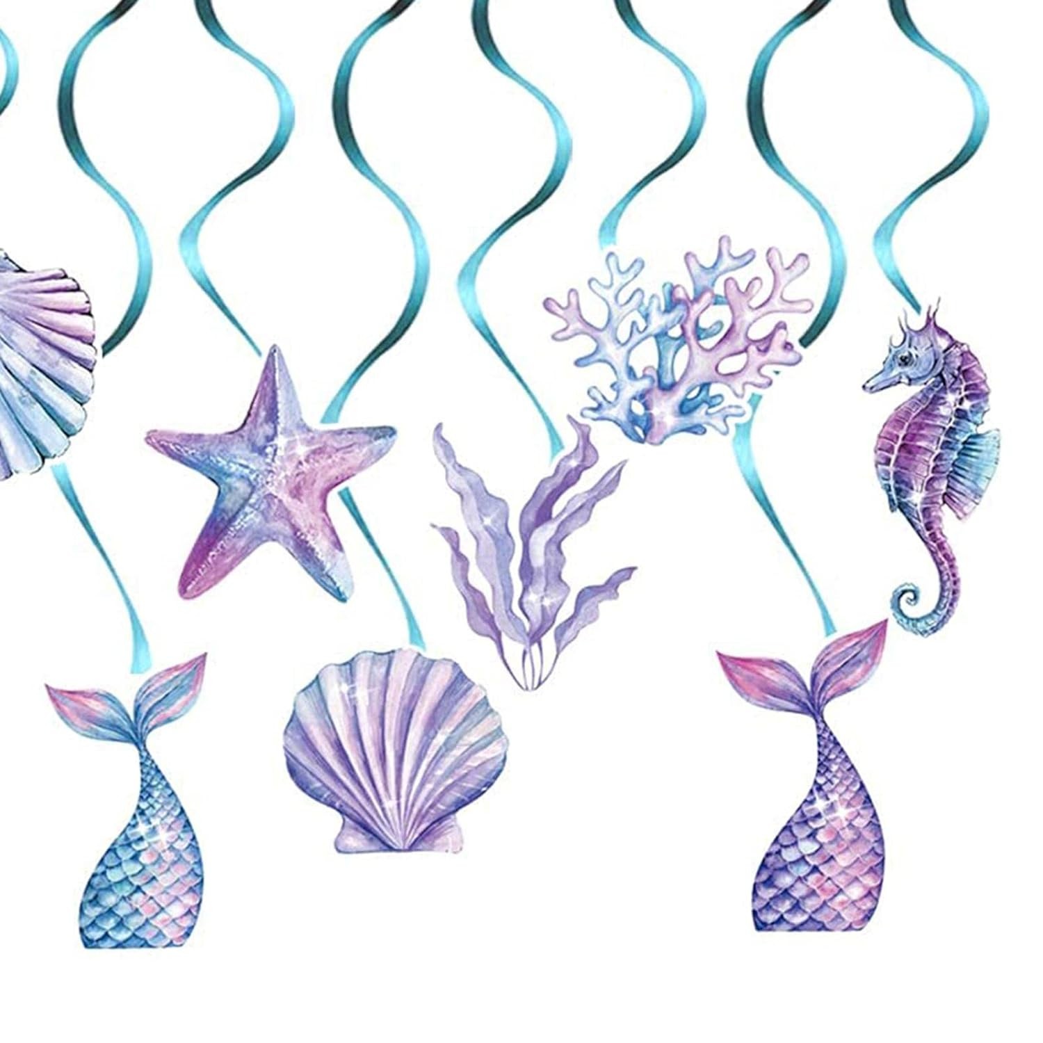 ✨TOATE PRODUSELE✨ - Set 8 Decoratiuni pentru Petrecere Sirena, , Colectia Mermaid, Panglici Incluse, Multicolor